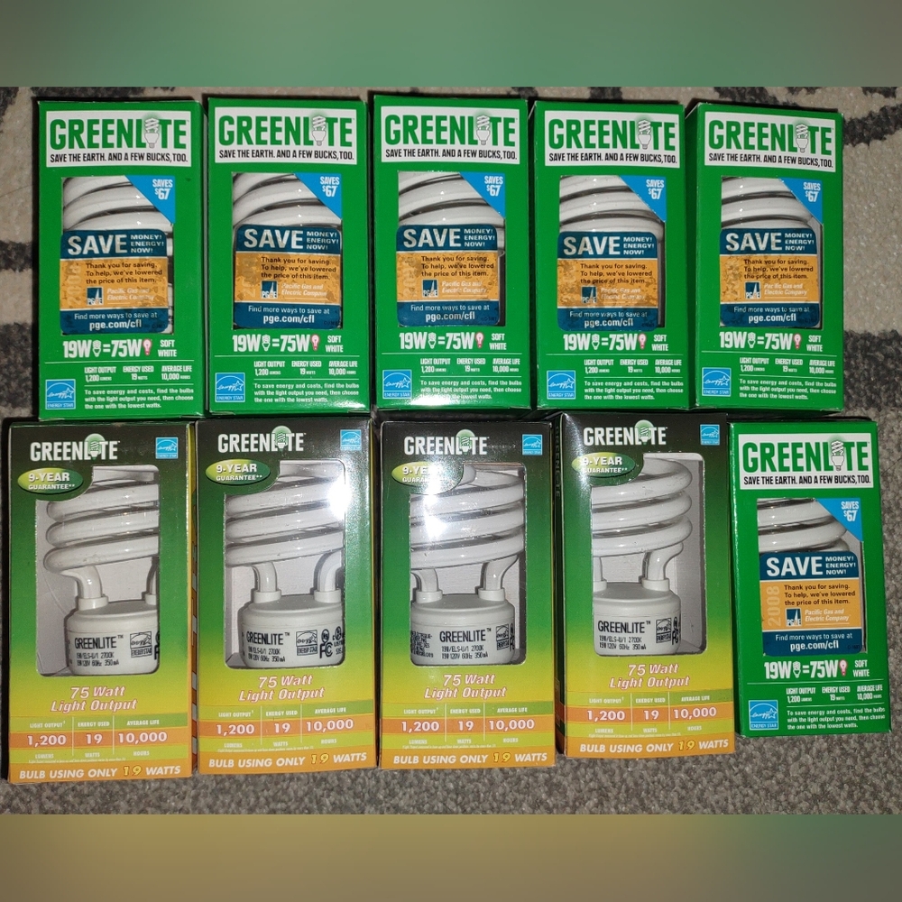 Spiral CFL 19w Soft White (75w Incandescent)  Long Life Light Bulbs Lot Of 10